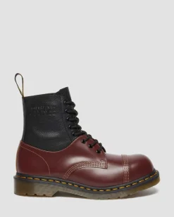 Dr. Martens Boots|Collaborations*1460 / 1461 MM6 Steel Toe Leather Boots in Black Black+Oxblood — VINTAGE SMOOTH+VIRGINIA