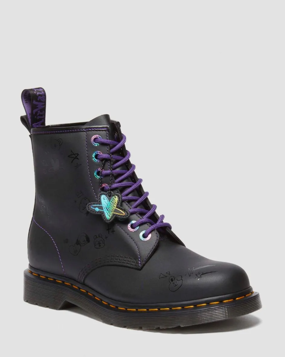 Dr. Martens Collaborations|Collaborations*1460 BT21 Leather Lace Up Boots in Black Black — Nappa Leather