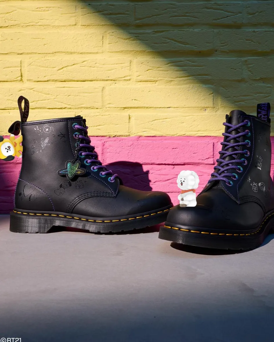 Dr. Martens Collaborations|Collaborations*1460 BT21 Leather Lace Up Boots in Black Black — Nappa Leather