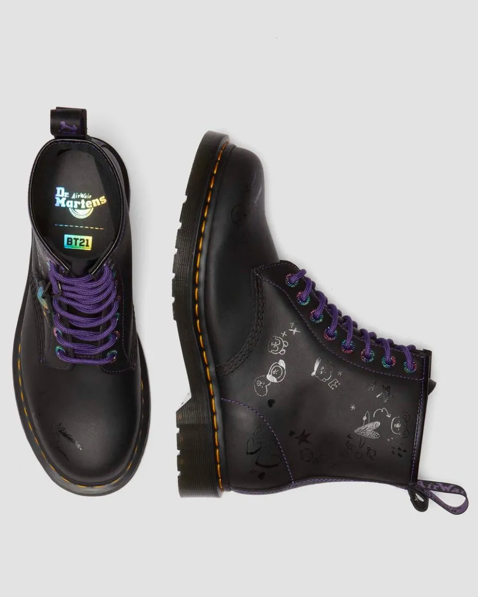 Dr. Martens Collaborations|Collaborations*1460 BT21 Leather Lace Up Boots in Black Black — Nappa Leather