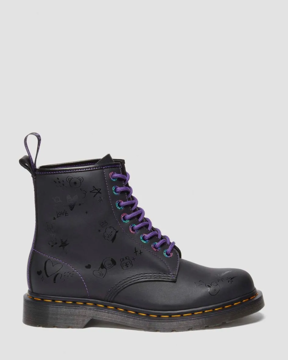 Dr. Martens Collaborations|Collaborations*1460 BT21 Leather Lace Up Boots in Black Black — Nappa Leather