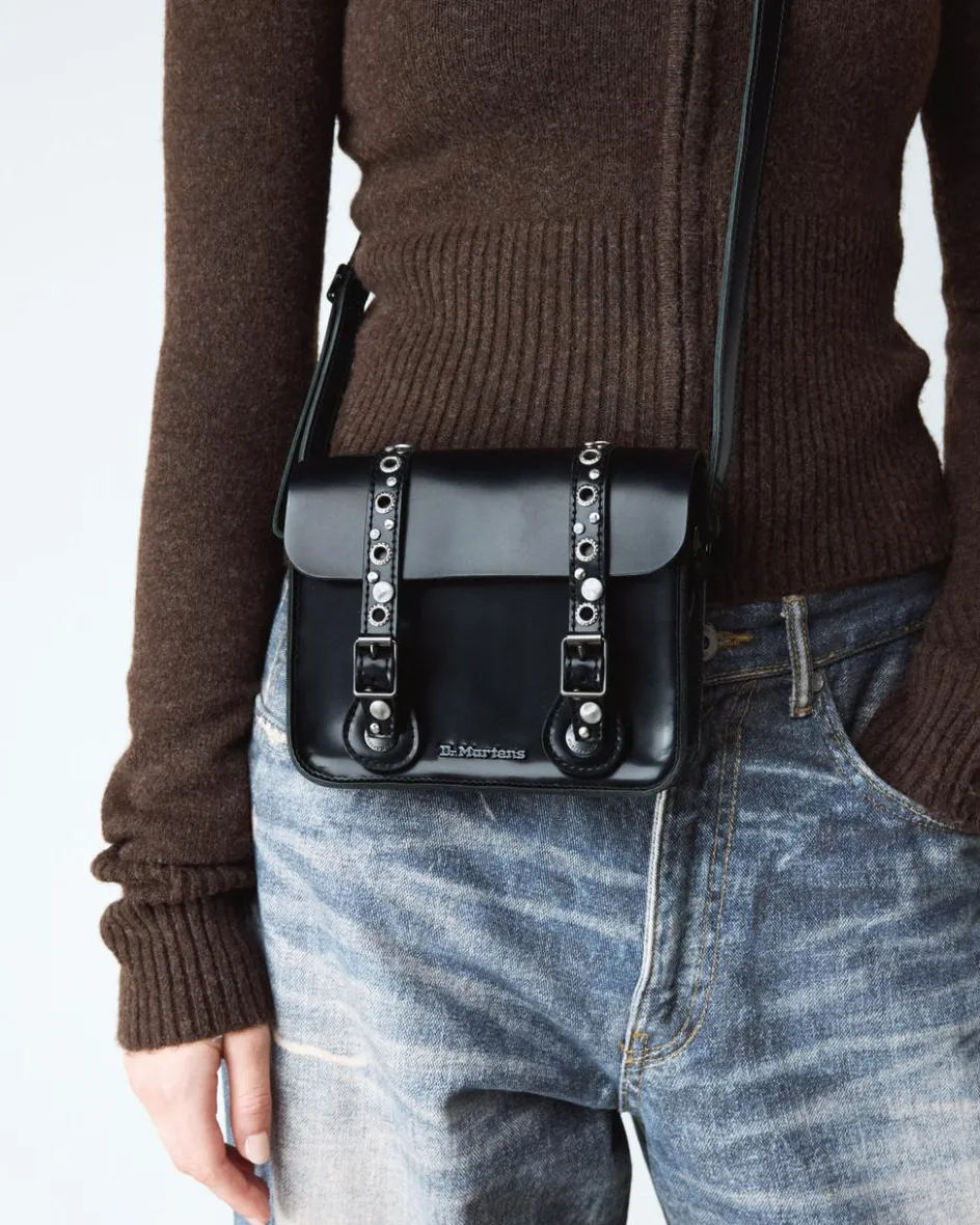 Dr. Martens Last Chance Styles|Last Chance Styles*7 Inch Studded Leather Satchel in Black Black — Polished Smooth