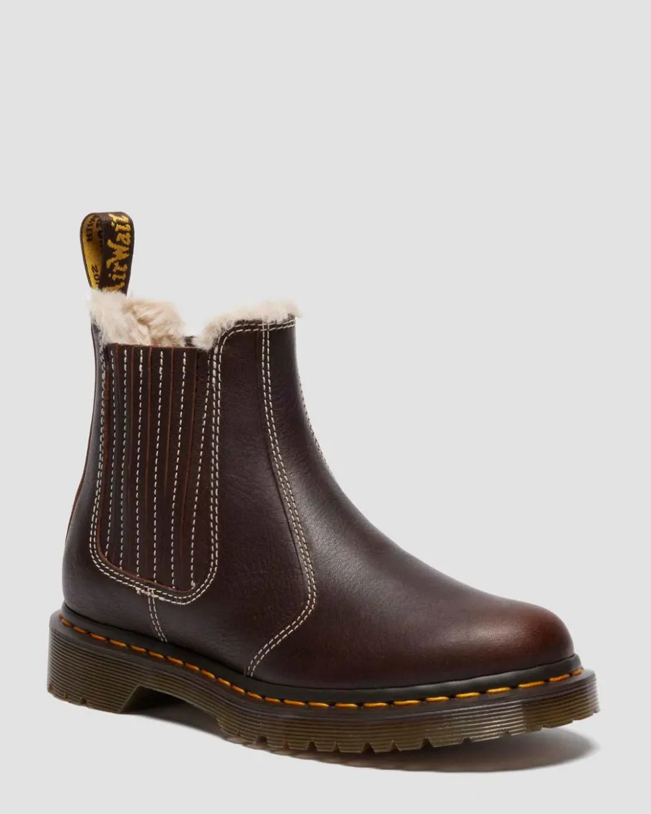 Dr. Martens Winter Boots|Brown & Tan Boots And Shoes*2976 Leonore II Faux Fur Lined Grizzly Leather Chelsea Boots in Dark Brown Dark Brown — Grizzly