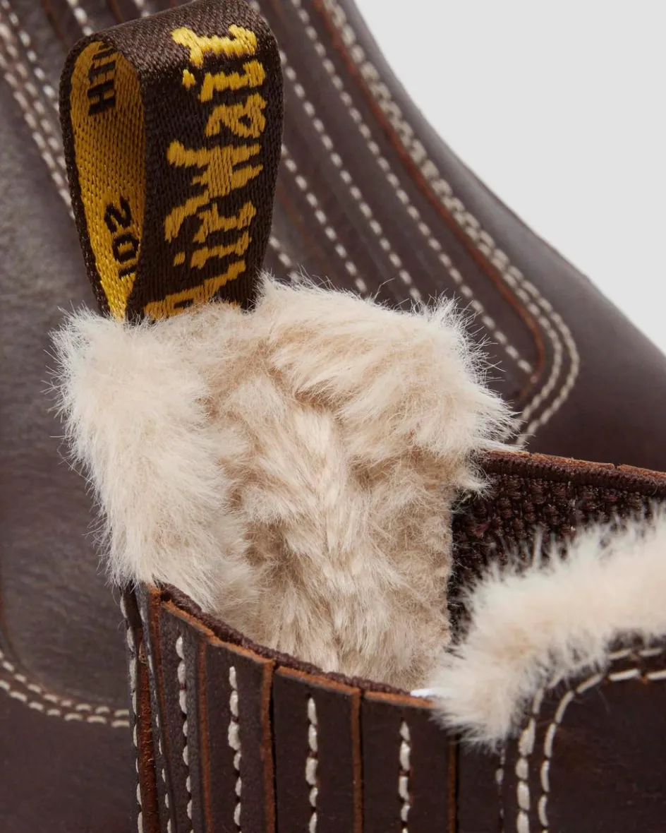 Dr. Martens Winter Boots|Brown & Tan Boots And Shoes*2976 Leonore II Faux Fur Lined Grizzly Leather Chelsea Boots in Dark Brown Dark Brown — Grizzly