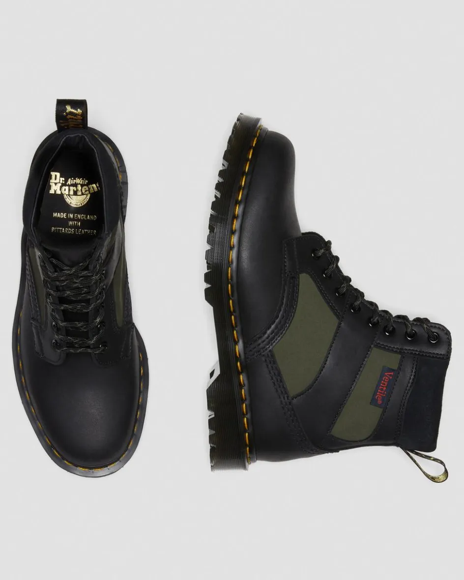 Dr. Martens Last Chance Styles|Last Chance Styles*1460 Made in England Padded Panel Lace Up Boots in Black Black+Olive — Dockyard+Ventile+E.H. Suede