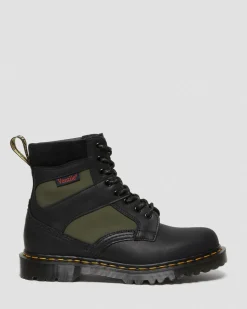 Dr. Martens Last Chance Styles|Last Chance Styles*1460 Made in England Padded Panel Lace Up Boots in Black Black+Olive — Dockyard+Ventile+E.H. Suede