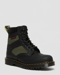Dr. Martens Last Chance Styles|Last Chance Styles*1460 Made in England Padded Panel Lace Up Boots in Black Black+Olive — Dockyard+Ventile+E.H. Suede
