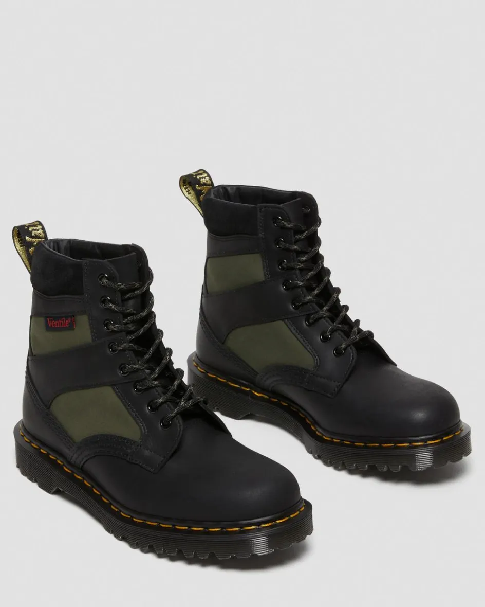 Dr. Martens Last Chance Styles|Last Chance Styles*1460 Made in England Padded Panel Lace Up Boots in Black Black+Olive — Dockyard+Ventile+E.H. Suede
