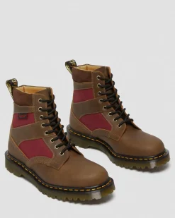 Dr. Martens Last Chance Styles|Last Chance Styles*1460 Made in England Padded Panel Lace Up Boots in Brown Brown+Oxblood — Dockyard+Ventile+E.H. Suede