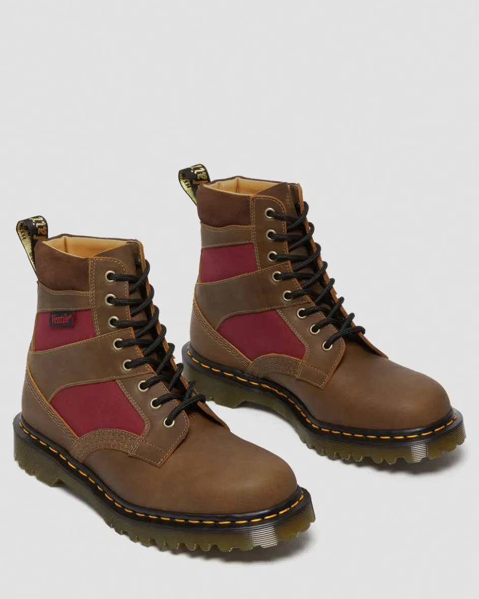 Dr. Martens Last Chance Styles|Last Chance Styles*1460 Made in England Padded Panel Lace Up Boots in Brown Brown+Oxblood — Dockyard+Ventile+E.H. Suede