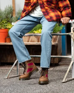 Dr. Martens Last Chance Styles|Last Chance Styles*1460 Made in England Padded Panel Lace Up Boots in Brown Brown+Oxblood — Dockyard+Ventile+E.H. Suede
