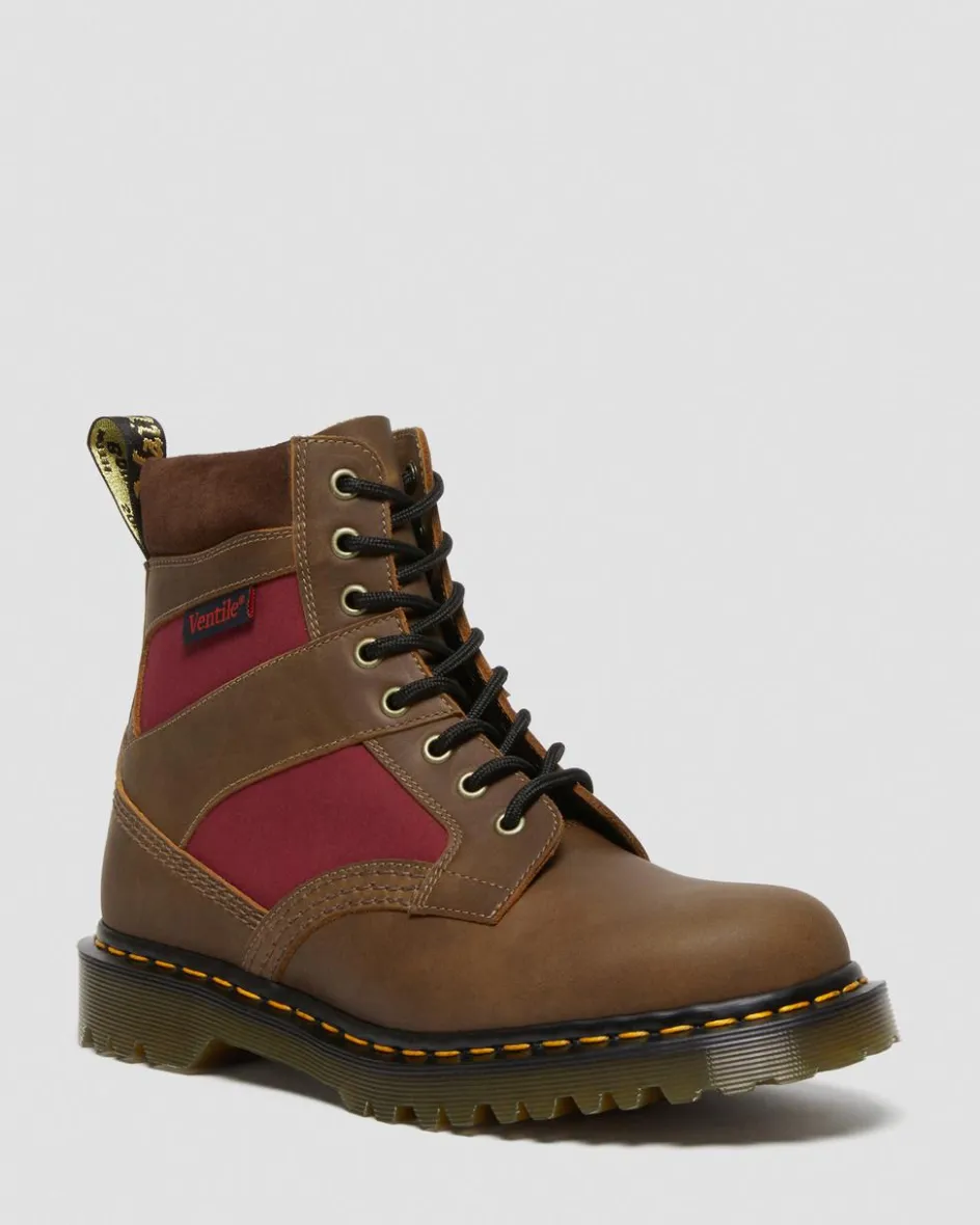 Dr. Martens Last Chance Styles|Last Chance Styles*1460 Made in England Padded Panel Lace Up Boots in Brown Brown+Oxblood — Dockyard+Ventile+E.H. Suede