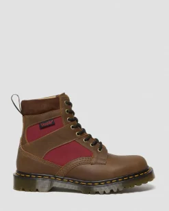Dr. Martens Last Chance Styles|Last Chance Styles*1460 Made in England Padded Panel Lace Up Boots in Brown Brown+Oxblood — Dockyard+Ventile+E.H. Suede