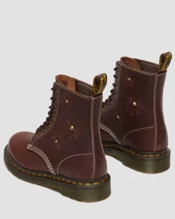 Dr. Martens New And Featured|Floral Styles*1460 Pascal Flower Grizzly Leather Boots in Dark Brown Dark Brown — Grizzly
