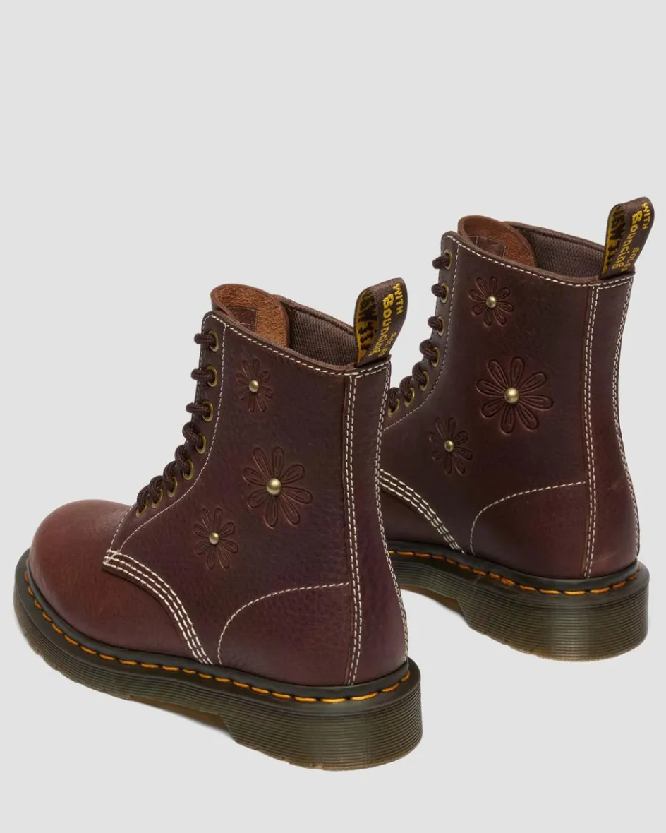 Dr. Martens New And Featured|Floral Styles*1460 Pascal Flower Grizzly Leather Boots in Dark Brown Dark Brown — Grizzly