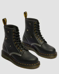Dr. Martens New And Featured|Floral Styles*1460 Pascal Flower Grizzly Leather Boots in Black Black — Grizzly
