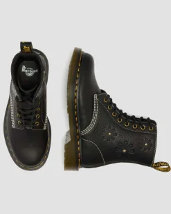 Dr. Martens New And Featured|Floral Styles*1460 Pascal Flower Grizzly Leather Boots in Black Black — Grizzly