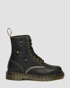 Dr. Martens New And Featured|Floral Styles*1460 Pascal Flower Grizzly Leather Boots in Black Black — Grizzly