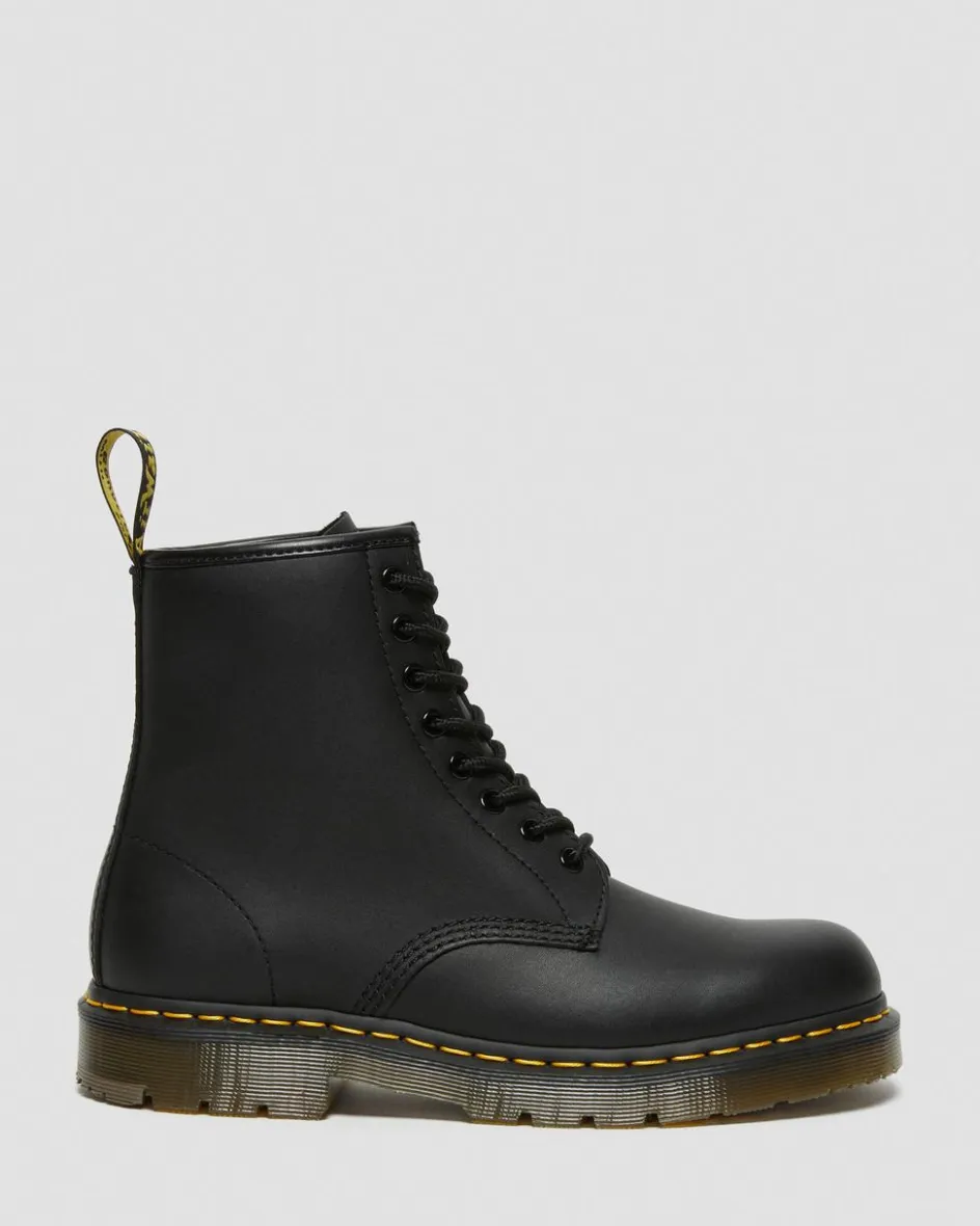 Dr. Martens Slip Resistant|Slip Resistant*1460 Slip Resistant Leather Lace Up Boots in Black Black — Industrial Full Grain