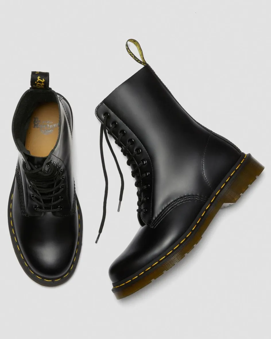 Dr. Martens Originals|Tall And Knee High Boots*1490 Smooth Leather Mid Calf Boots in Black Black — Smooth Leather