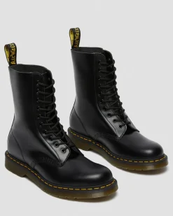 Dr. Martens Originals|Tall And Knee High Boots*1490 Smooth Leather Mid Calf Boots in Black Black — Smooth Leather