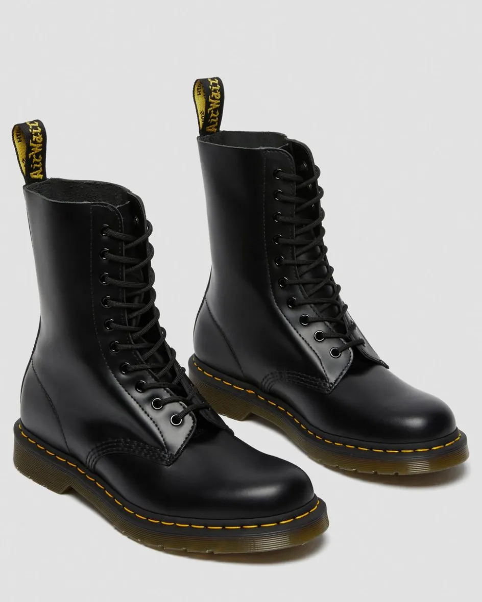 Dr. Martens Originals|Tall And Knee High Boots*1490 Smooth Leather Mid Calf Boots in Black Black — Smooth Leather