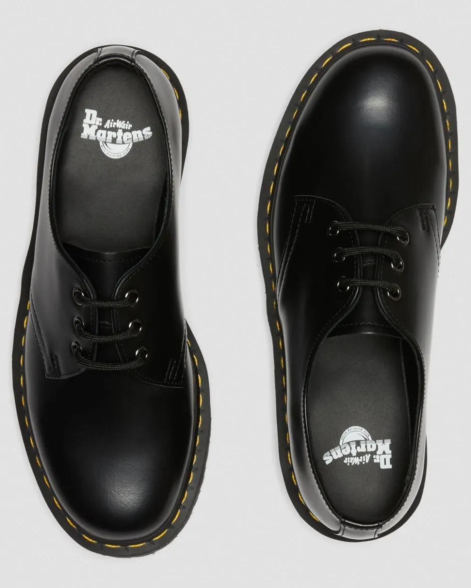 Dr. Martens Stand Tall: Platform Shoes|Shoes*1461 Smooth Leather Platform Shoes in Black Black — Polished Smooth