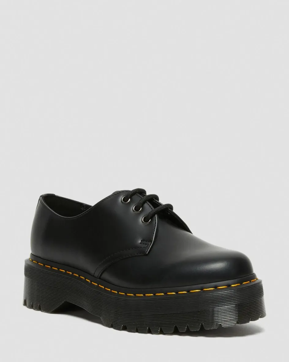 Dr. Martens Stand Tall: Platform Shoes|Shoes*1461 Smooth Leather Platform Shoes in Black Black — Polished Smooth