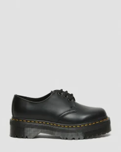 Dr. Martens Stand Tall: Platform Shoes|Shoes*1461 Smooth Leather Platform Shoes in Black Black — Polished Smooth