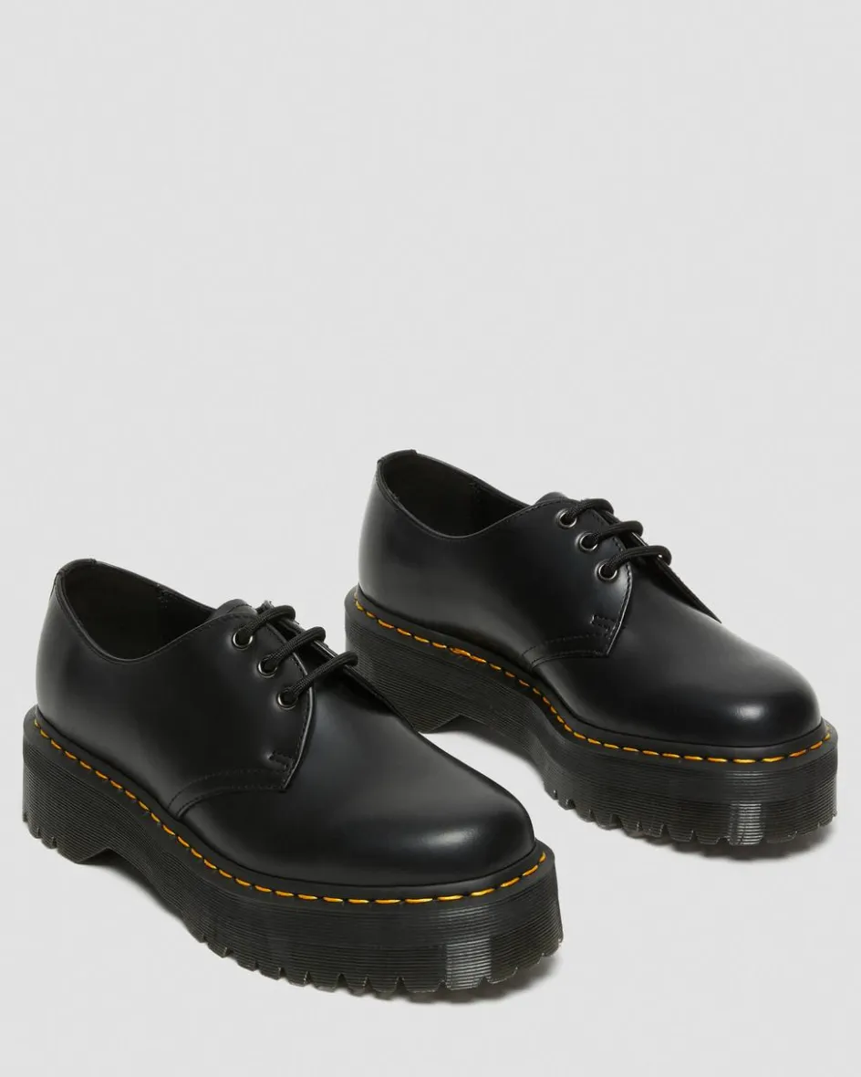 Dr. Martens Stand Tall: Platform Shoes|Shoes*1461 Smooth Leather Platform Shoes in Black Black — Polished Smooth