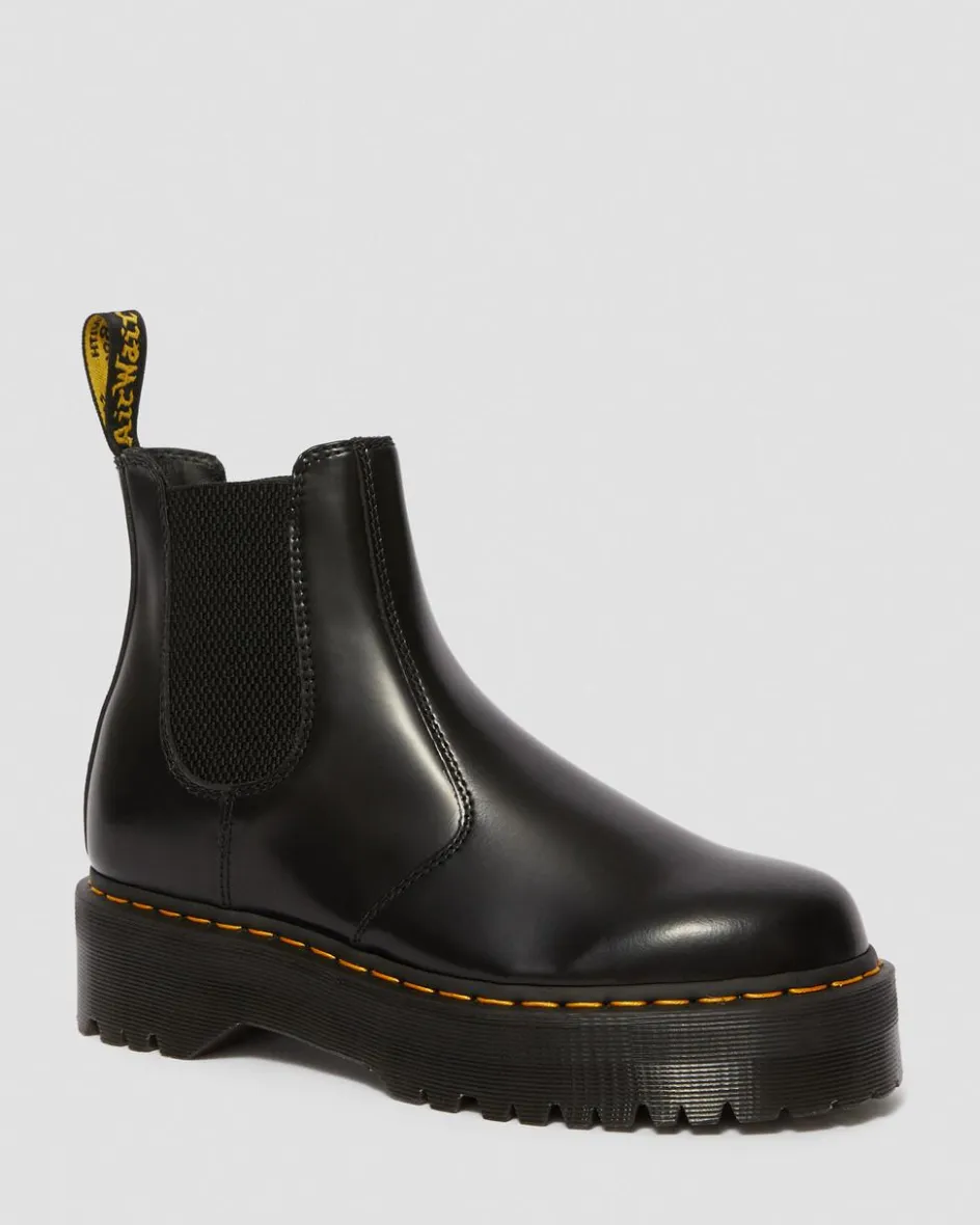 Dr. Martens New And Featured|Boots*2976 Smooth Leather Platform Chelsea Boots in Black Black — Polished Smooth