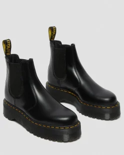 Dr. Martens New And Featured|Boots*2976 Smooth Leather Platform Chelsea Boots in Black Black — Polished Smooth