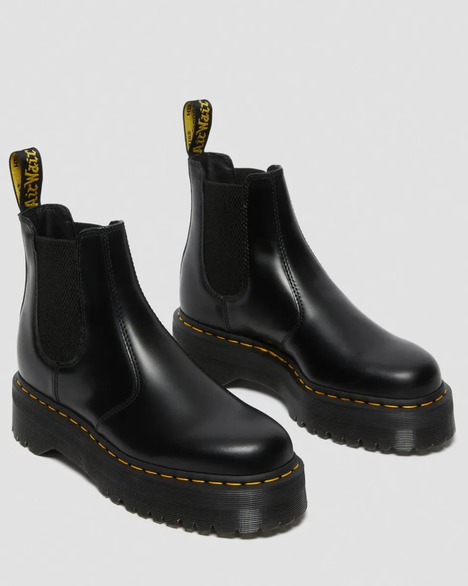 Dr. Martens New And Featured|Boots*2976 Smooth Leather Platform Chelsea Boots in Black Black — Polished Smooth