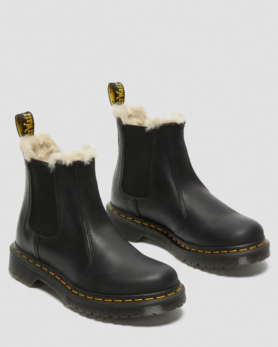 Dr. Martens Originals|Chelsea Boots*2976 Women's Faux Fur Lined Chelsea Boots in Black Black — Burnished Wyoming