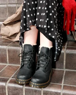 Dr. Martens Originals|Winter Boots*1460 Women's Faux Fur Lined Lace Up Boots in Black Black — Burnished Wyoming