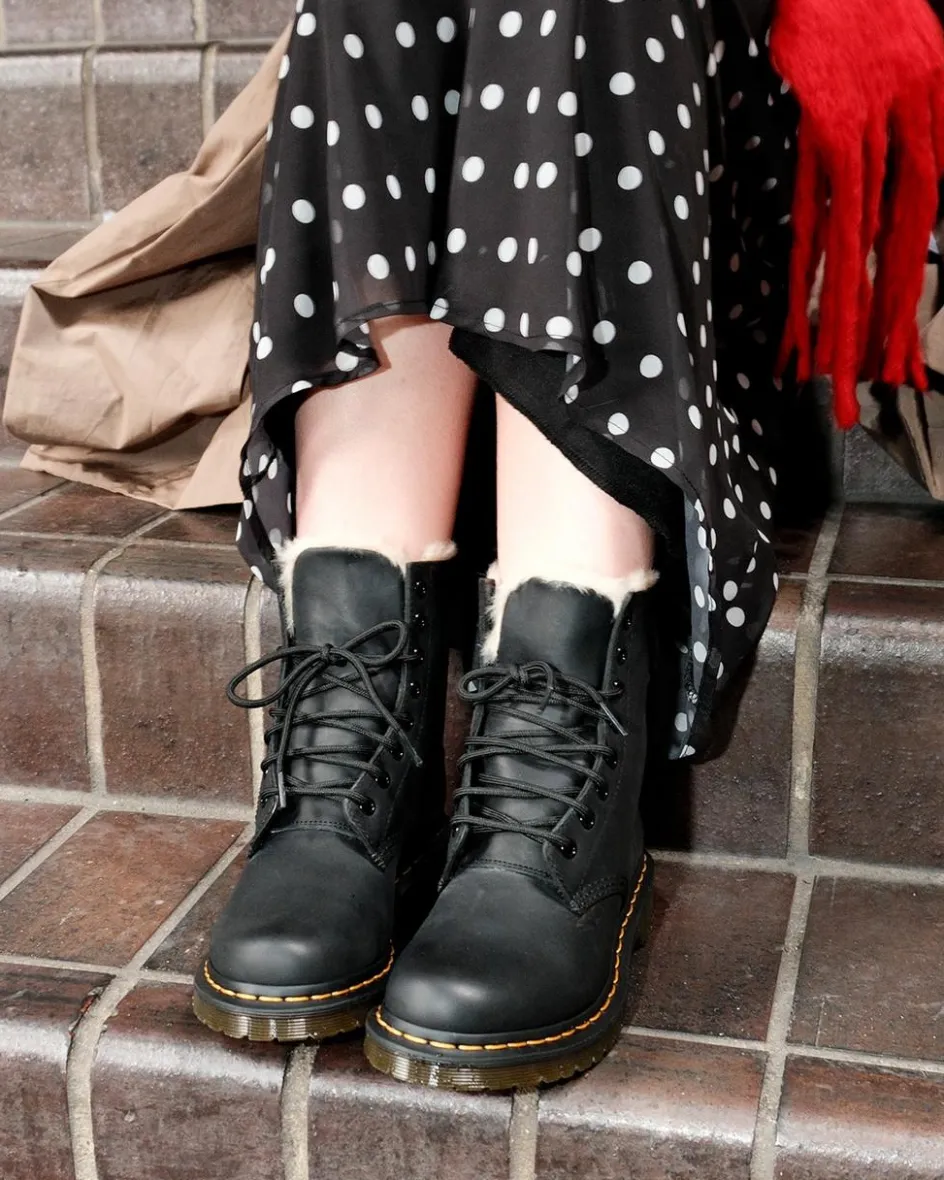 Dr. Martens Originals|Winter Boots*1460 Women's Faux Fur Lined Lace Up Boots in Black Black — Burnished Wyoming