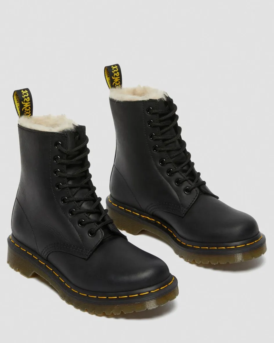Dr. Martens Originals|Winter Boots*1460 Women's Faux Fur Lined Lace Up Boots in Black Black — Burnished Wyoming