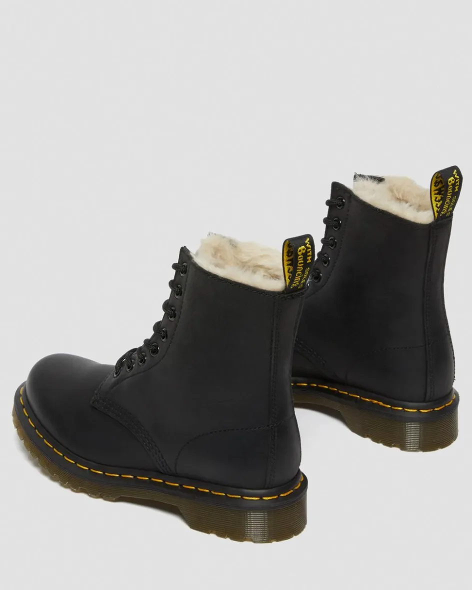 Dr. Martens Originals|Winter Boots*1460 Women's Faux Fur Lined Lace Up Boots in Black Black — Burnished Wyoming
