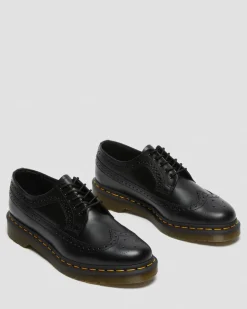 Dr. Martens Originals|Shoes*3989 Yellow Stitch Smooth Leather Brogue Shoes in Black Black — Smooth Leather