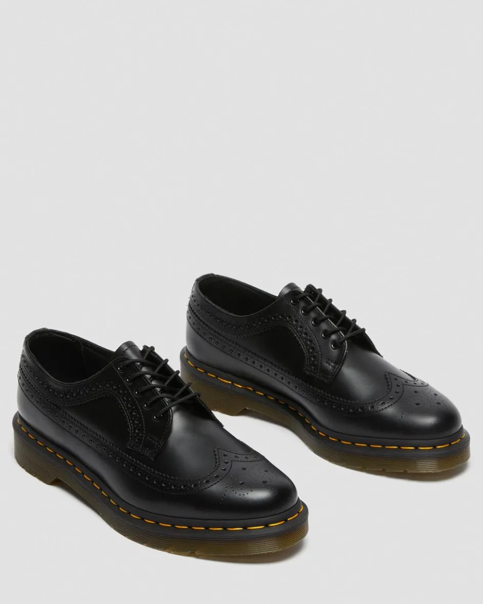 Dr. Martens Originals|Shoes*3989 Yellow Stitch Smooth Leather Brogue Shoes in Black Black — Smooth Leather