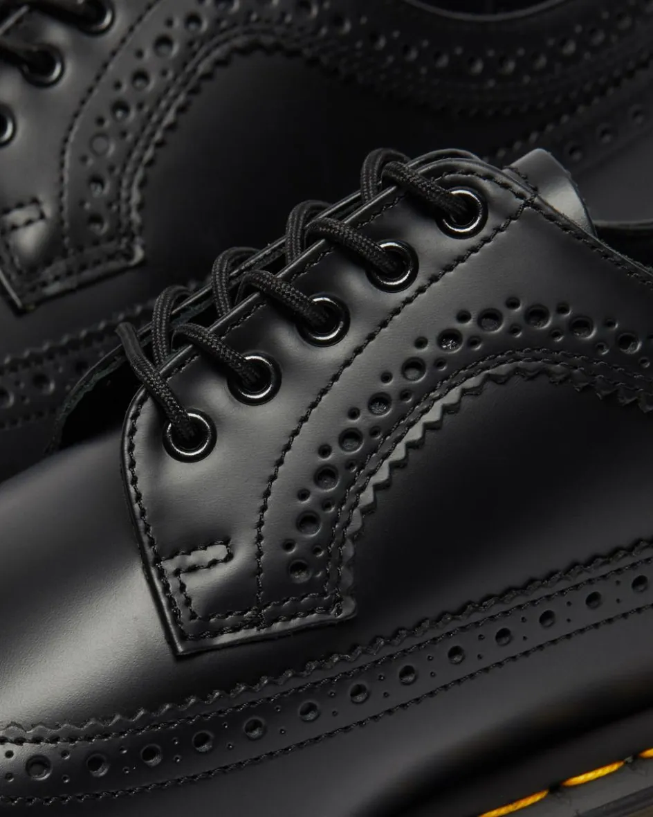 Dr. Martens Originals|Shoes*3989 Yellow Stitch Smooth Leather Brogue Shoes in Black Black — Smooth Leather