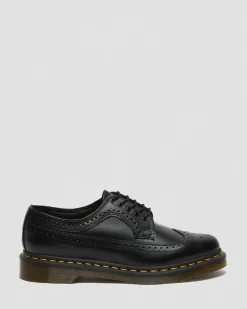 Dr. Martens Originals|Shoes*3989 Yellow Stitch Smooth Leather Brogue Shoes in Black Black — Smooth Leather