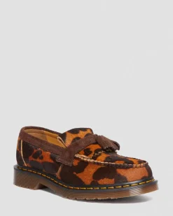 Dr. Martens Last Chance Styles|Last Chance Styles*Adrian Made in England Hair On Tassel Loafers in Ocelot Ocelot+Dark Brown — Hair On