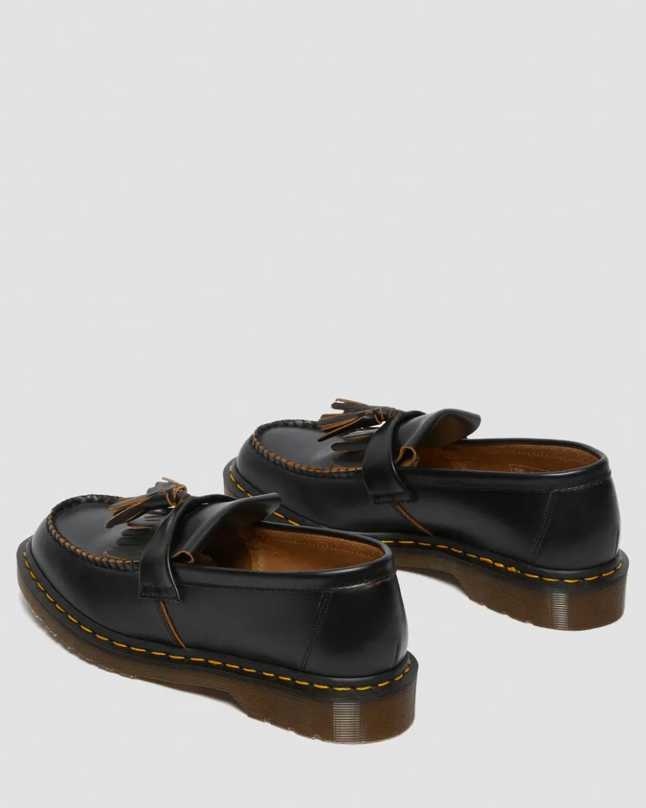 Dr. Martens Originals|Shoes*Adrian Made in England Quilon Leather Tassel Loafers in Black Black — Quilon