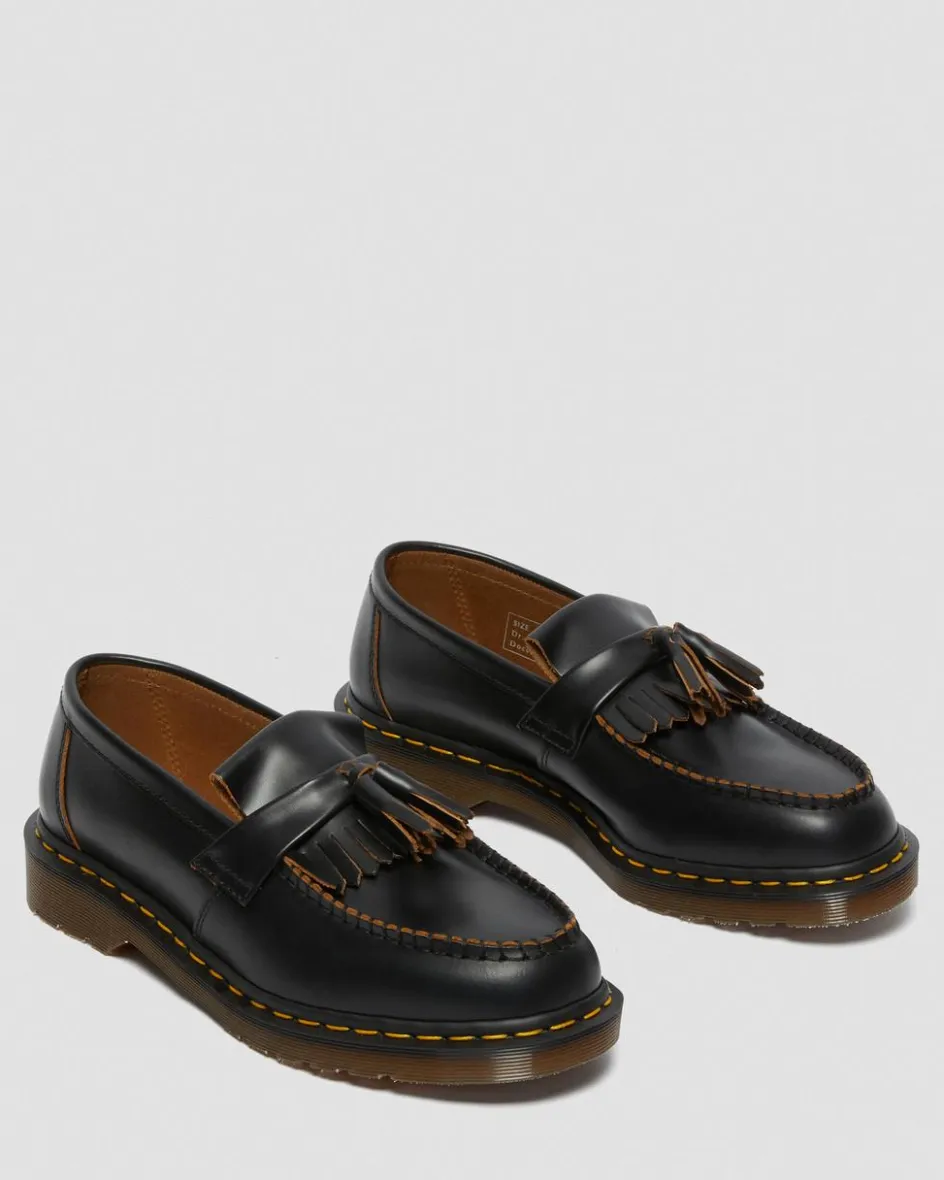 Dr. Martens Originals|Shoes*Adrian Made in England Quilon Leather Tassel Loafers in Black Black — Quilon