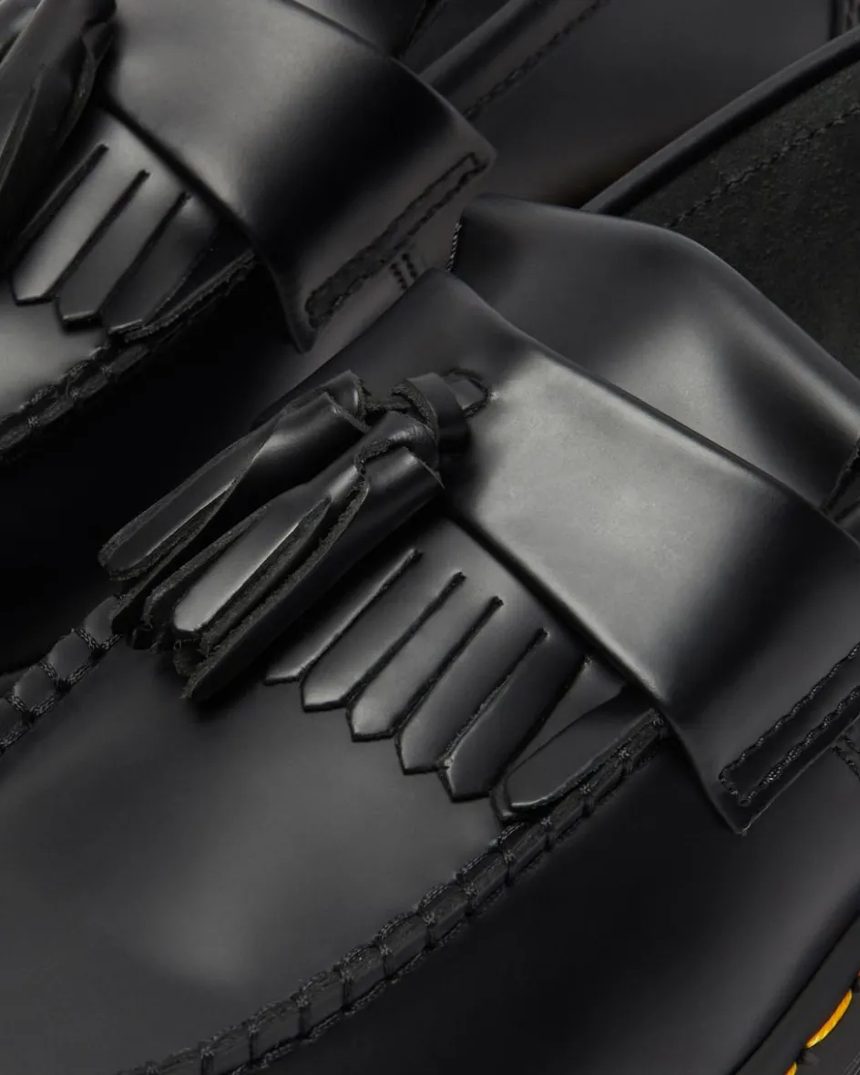 Dr. Martens Originals|Shoes*Adrian Yellow Stitch Leather Tassel Loafers in Black Black — Smooth Leather