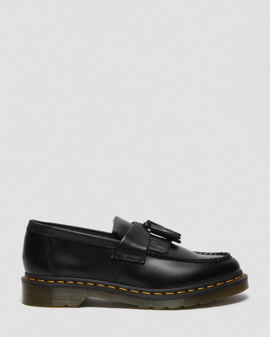 Dr. Martens Originals|Shoes*Adrian Yellow Stitch Leather Tassel Loafers in Black Black — Smooth Leather