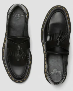 Dr. Martens Originals|Shoes*Adrian Yellow Stitch Leather Tassel Loafers in Black Black — Smooth Leather