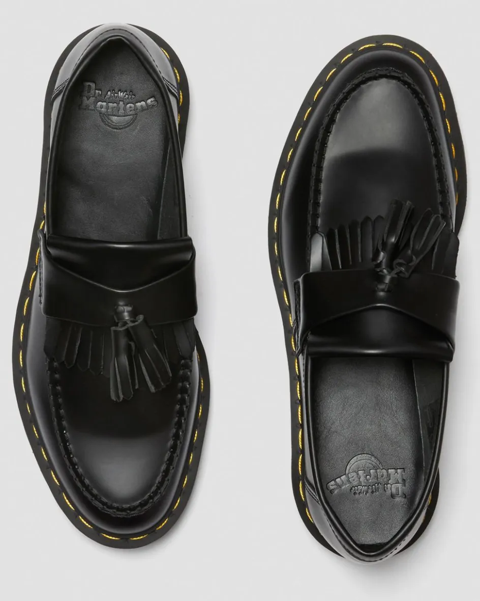 Dr. Martens Originals|Shoes*Adrian Yellow Stitch Leather Tassel Loafers in Black Black — Smooth Leather