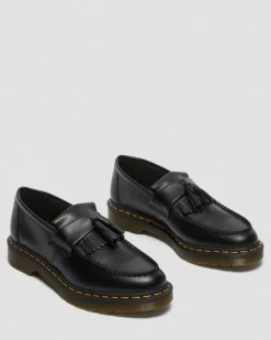 Dr. Martens Originals|Shoes*Adrian Yellow Stitch Leather Tassel Loafers in Black Black — Smooth Leather